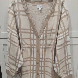 Joan Rivers Cardigan Jacquard Plaid Cream/Tan Cotton & Rayon Mix Size 5X-NWT